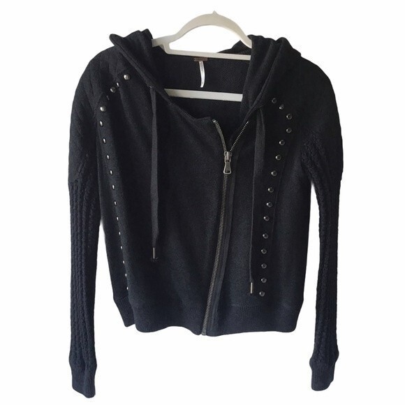 SOLD People Moto Studded Rocker Zip Hoodie - Picture 2 of 6